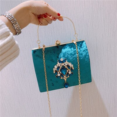 Luxury Boxed Evening Bag Velvet Retro Square Handbag Female Diamond Clutch Bag Gold Wedding Party Purse: as pictrue