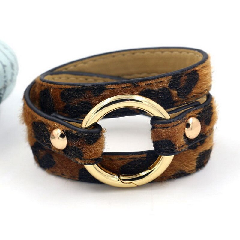 Luipaard Lederen Armbanden Voor Vrouwen Armbanden En Armbanden Elegante Boho Multilayer Wrap Brede Armband Sieraden: dark brown