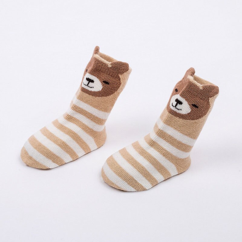 Nette Karikatur Baby Socken Für Neugeborene Streifen Baby Mädchen Jungen Socken Baumwolle Kleinkind Kleinkind Anti Unterhose Boden freundlicher Socken: Braun