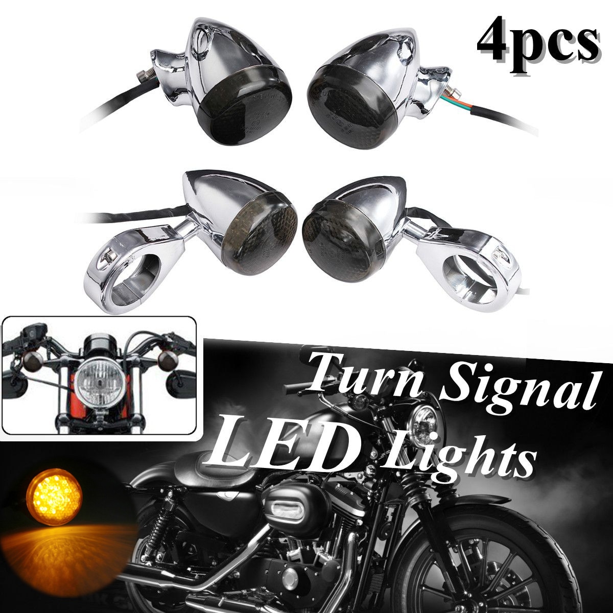 4 pièces avant arrière moto LED clignotant indicateur lumineux pour Davidson Sportster/Dyna moto avec tube de fourche 39mm