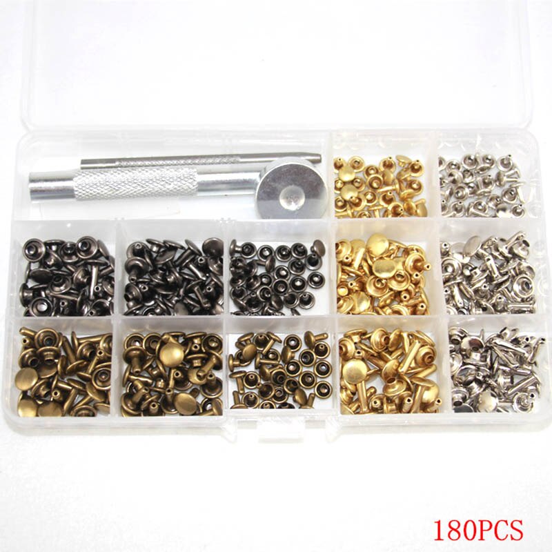 180 set Zilver/Brons/goud Dubbele Cap Ronde Rapid Rivet Punk Rock Leathercraft Klinknagels voor Leer + Fixing tool Kit voor Riemen DIY: Default Title