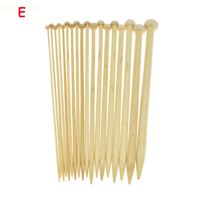 36 stk bambus strikkepinde sæt mix 2.0mm to 10.0mm 25cm 35cm lige single point garn vævet strikkepinde krog kit: E