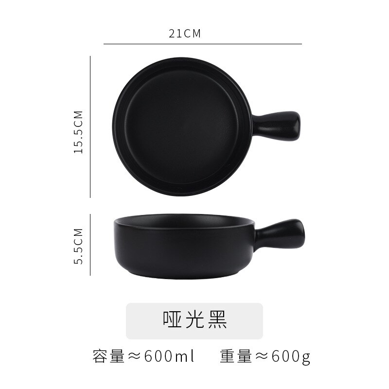 Ustensiles de cuisine bol à poignée en porcelaine bol pour étudiants vaisselle pour enfants saladier simple bol à pâtisserie en céramique: Noir
