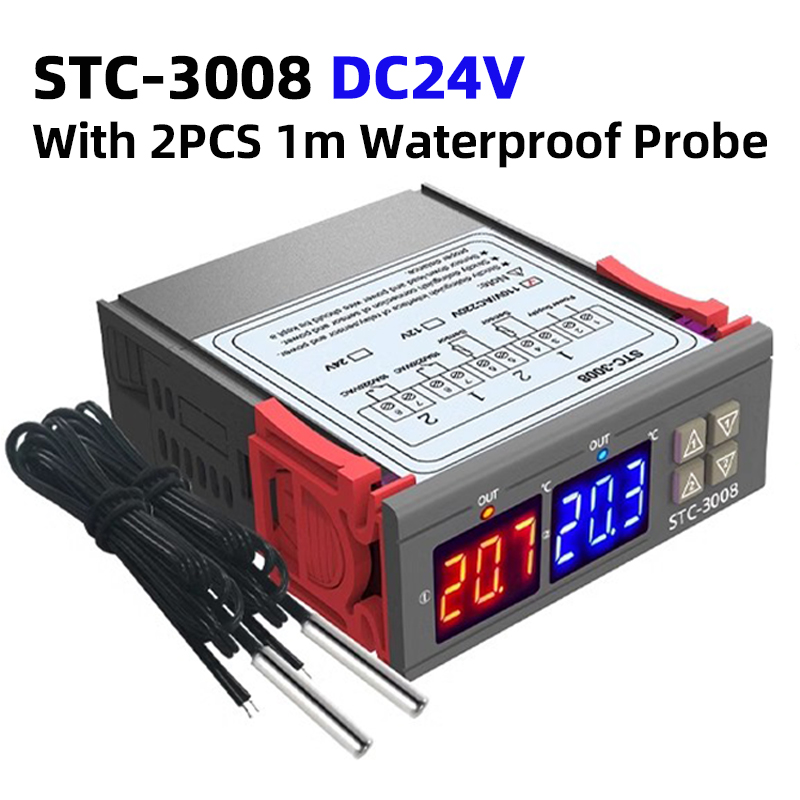 Controlador de temperatura Digital Dual STC-3008, calentador de termostato de dos salidas de relé con sonda de 12V, 24V, 220V, calor frío para refrigerador doméstico: Naranja