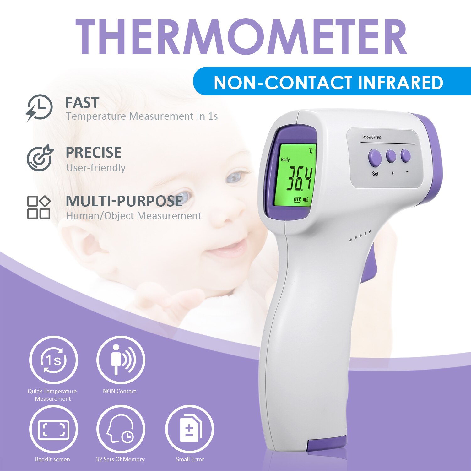 KKMOON Non-contact IR Infrared Sensor Forehead Body/ Object Thermometer Temperature Measurement LED Digital Display