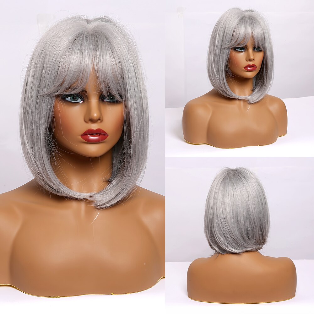 EASIHAIR Brown Ombre Bob Synthetic Wigs with Bangs for Women Medium Length Hair Bob Wig Wavy Heat Resistant Cosplay Wigs: SS133-2