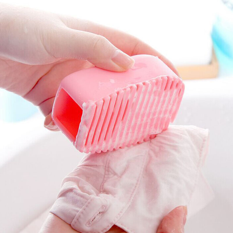 Godteri farge mini vaskebrett håndholdt skurebørste små vaskebrett silikon 1pc sklisikre vaskebrett: Rosa
