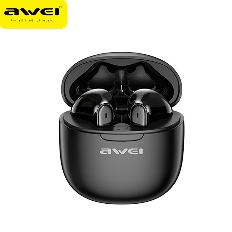 Awei T68 ENC słuchawki douszne z redukcją hałasu 5.3 słuchawki Bluetooth z 4 Mic bezprzewodowy zestaw słuchawkowy Gamer HiFi Bass Sound słuchawki sportowe: Black