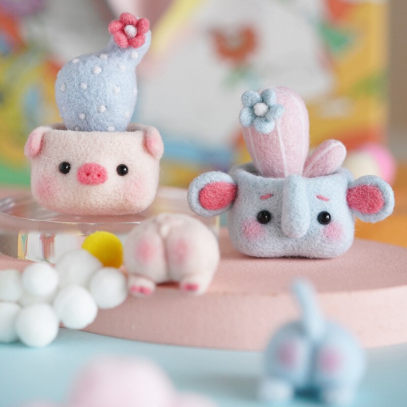 1Pcs Niet Afgewerkt Handgemaakte Pocket Mooie Animal Cactus Plant Wol Naaldvilten Kit Panda Plant Vilt Prikte Voor Kids