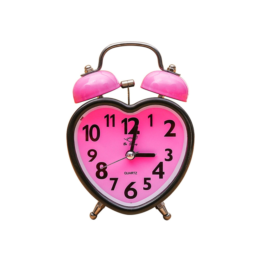 Heart Shape Double Bell Alarm Clock No Ticking Twin Bell Alarm Clock with Nightlight for Kids Girls Bedrooms (Random Color): Default Title