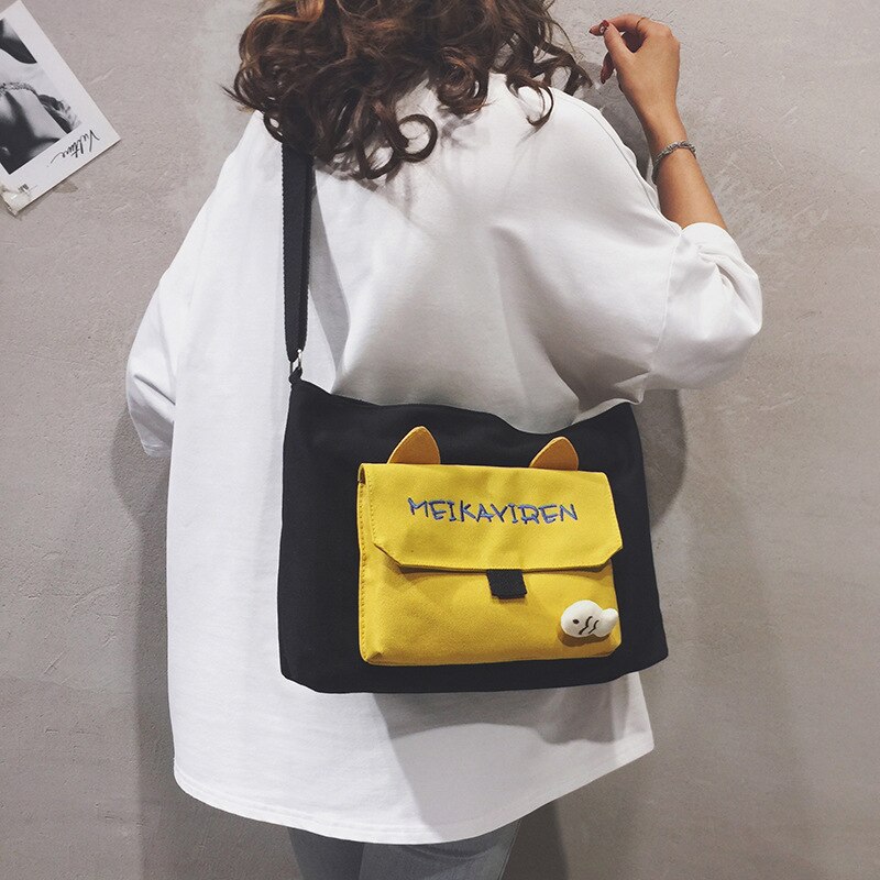 Koreaanse stijl ins canvas messenger bag dames studenten veelzijdige schoudertas schattige zachte meisjes messenger bag