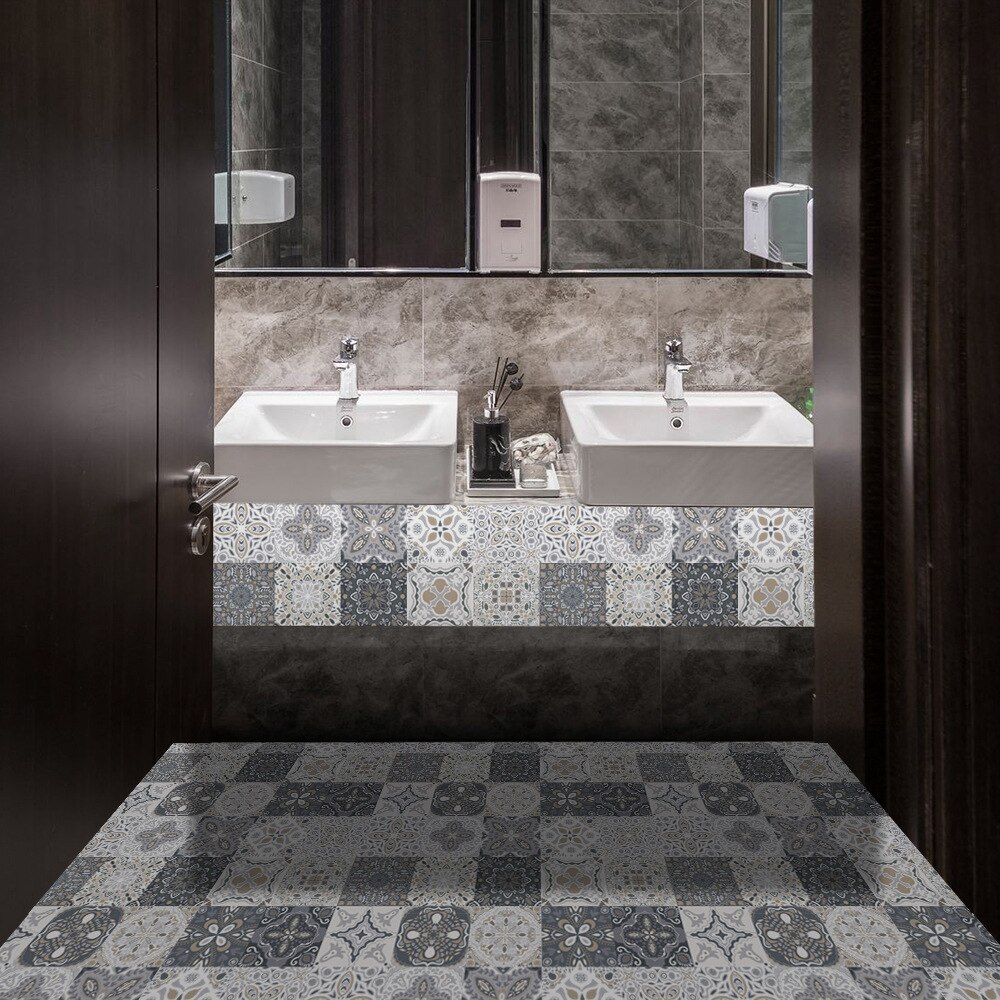 24 Pcs Waterproof PVC Retro Pattern Floor Tile Stickers Kitchen Wall Oilproof Sticker Home Decoration Living Room Decor