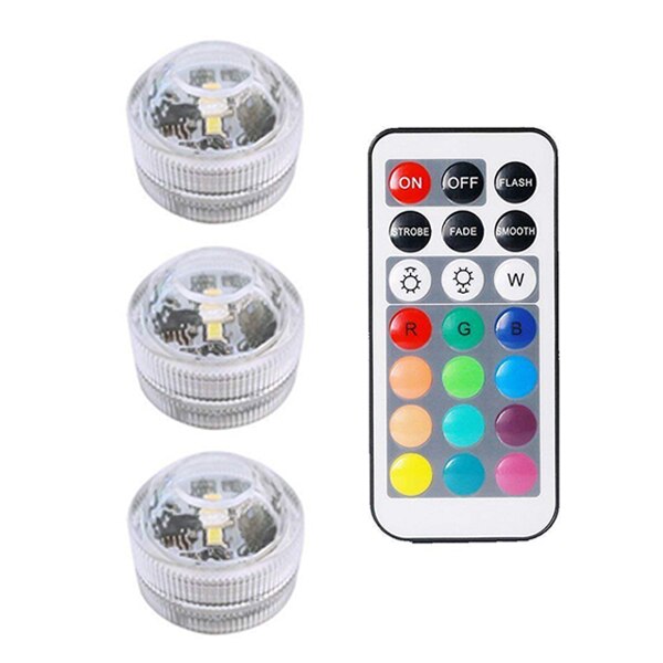 Lampe LED ronde multicolore sous-marine RGB, 3CM, à piles, Super brillante, avec télécommande, CR2032: 3lamp 1controller