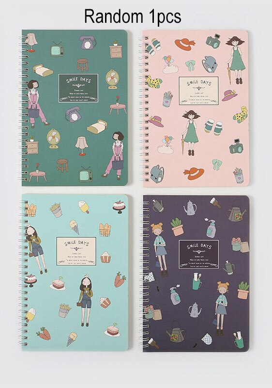 60 Sheet A5 Loose Leaf Cartoon Small Coil Notebook Horizontal Line Notebooks School Office Stationery Small fresh: D