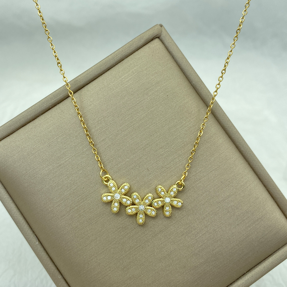 Gold Color Stainless Steel Necklace for Women Style Butterfly Jewlry Green Water Copper Pendant Zircon Pearl Cross Butterly