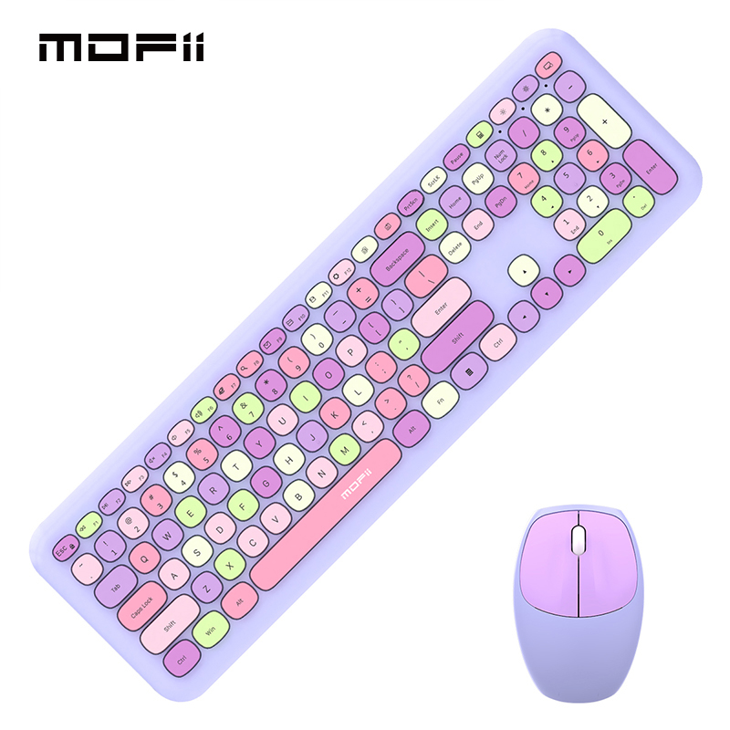 Mofii Purple Wireless Keyboard Mouse Set USB Office Gaming Keyboard And Mouse Pink Combo Mix Keycaps For Mac Laptop Desktop PC