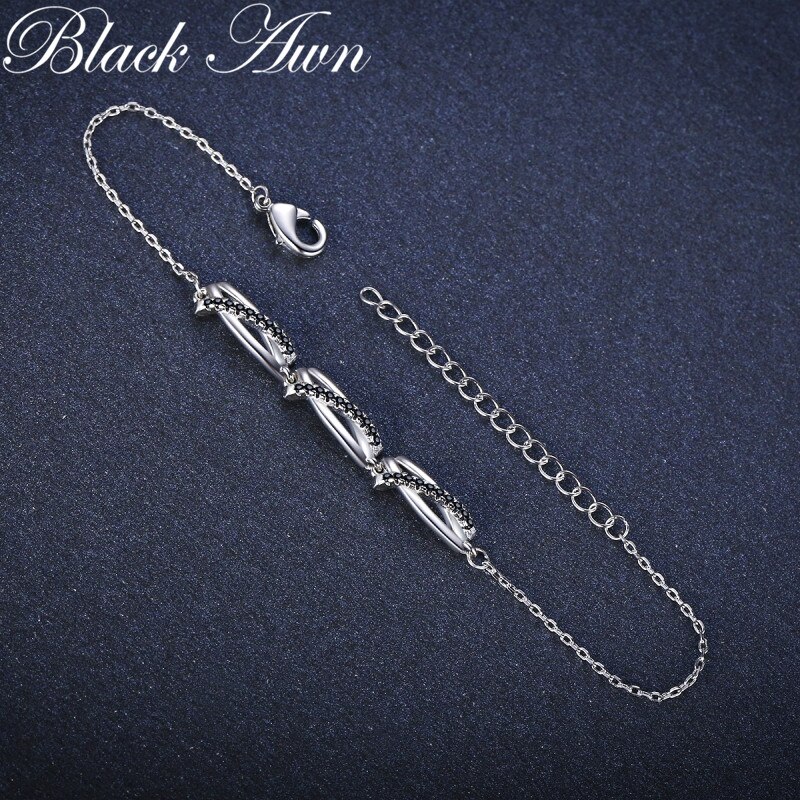 [Zwart Awn] 925 Sterling Silver Charm Armband Vrouwen Bruiloft Sieraden S006