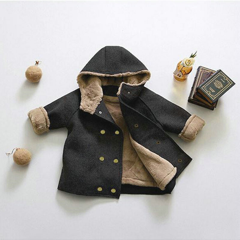 WLG meninos casacos de lã de inverno crianças de espessura de veludo com capuz estilo longo outerwear bebê menino moda roupas quentes