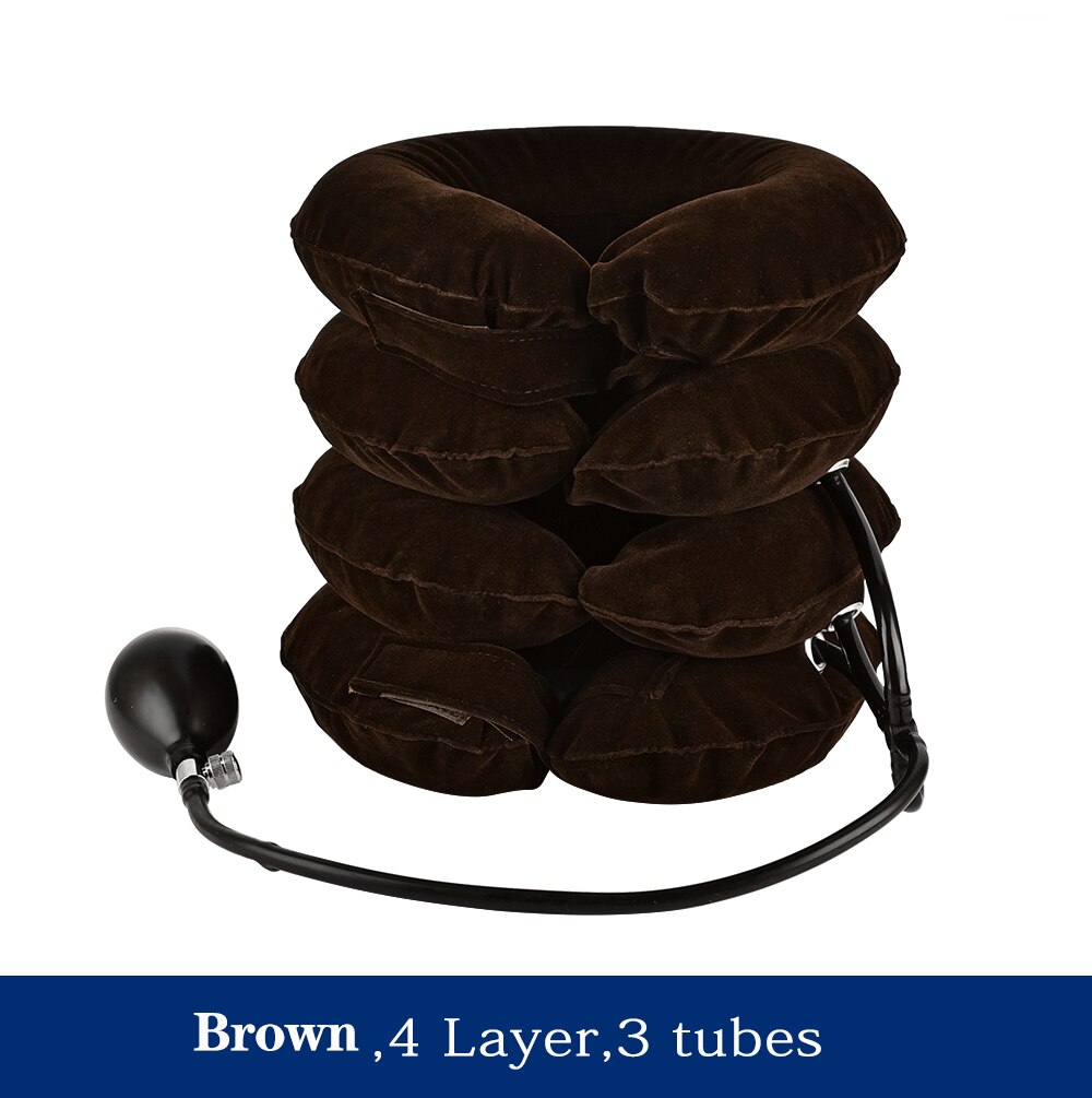 Neck Stretcher Inflatable Air Cervical Neck Traction Device Soft Neck Collar Pillow Collar Pain Relief Blue Brown Tractor: Brown 4 Layer