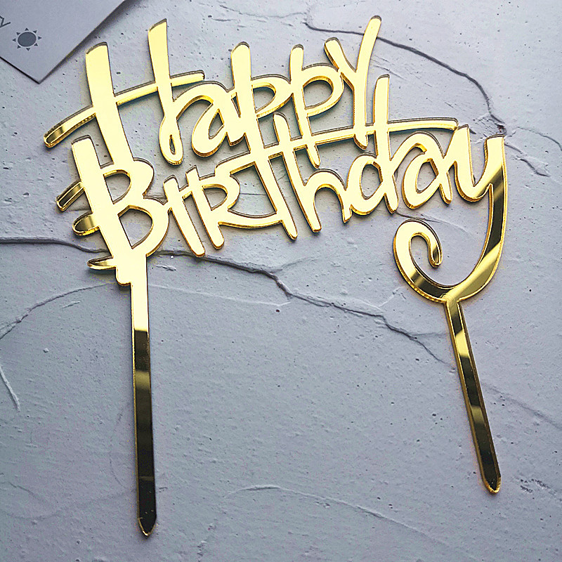 Black Gold Acrylic Happy Birthday Cake Topper Cake Decoration Party Favors Supplies Cake Decorating Tools