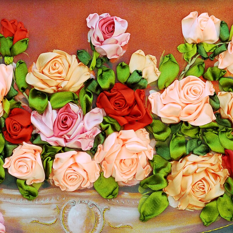 Fita bordado diy pintura em tela, cor impressa flores imagem rosa, bordado artesanato kit ponto cruz decoração da parede C-0094