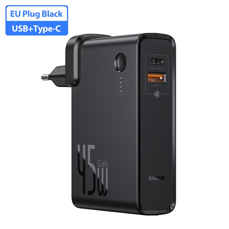 Baseus Gan Power Bank Usb Charger 10000Mah Powerbank Voor Xiaomi 45W Pd Snelle Opladen Lader Voor Iphone QC.4.0 power Bank: 1USB 1C  Black EU