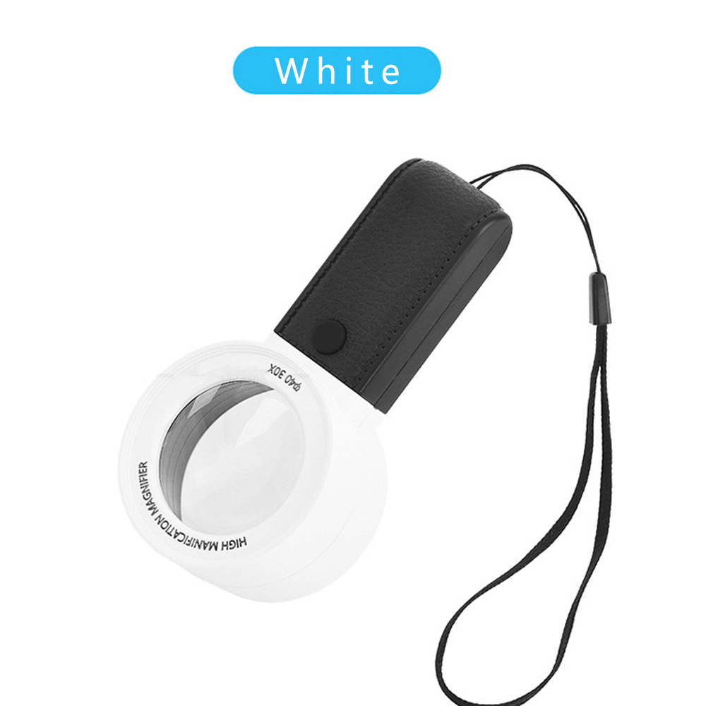 30X Vergrootglas Met LED UV Licht Professionele Duel Layer Optische Bril Lens Handheld Vergrootglas Sieraden Loep voor Senior: WHITE