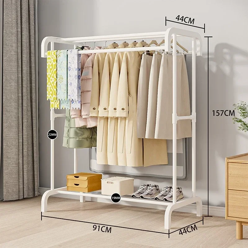 Porte-vêtements grand cintre Simple multicouche support de séchage au sol support de séchage ménage mobile intérieur roulant cintre: WHITE