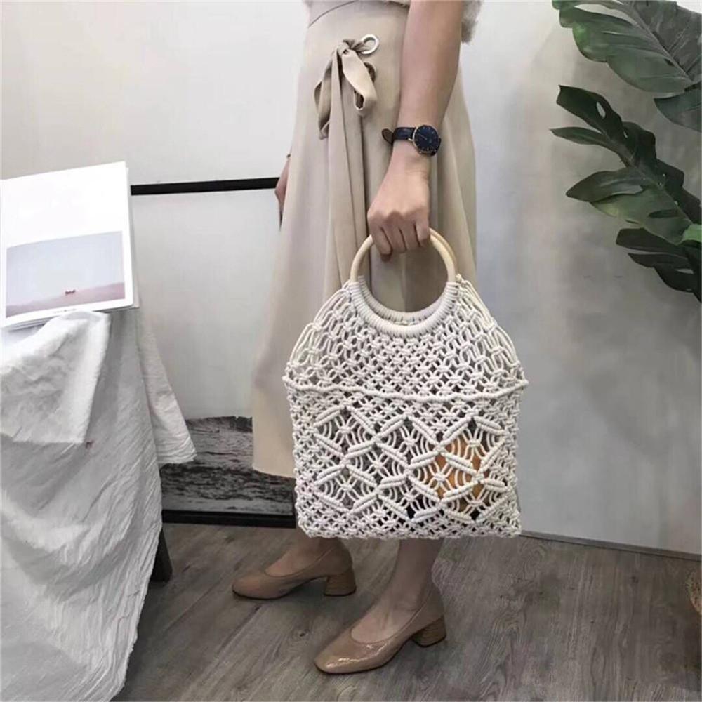 Rattan Cotton Rope Hollow Straw Woven Beach Bag Without Lining Storage Bag Women's Totes Shoulder Bags