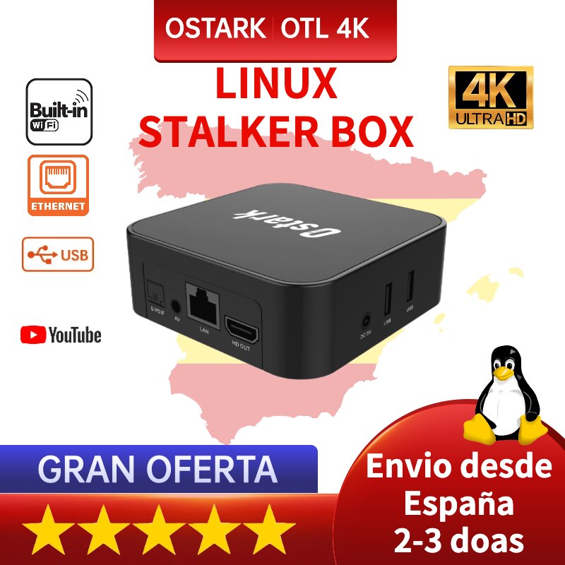 Linux Box Ostark Linux Stalker 4K OTL support stalker wifi ethernet Media Player box from Spain NO APP added only TV-Box