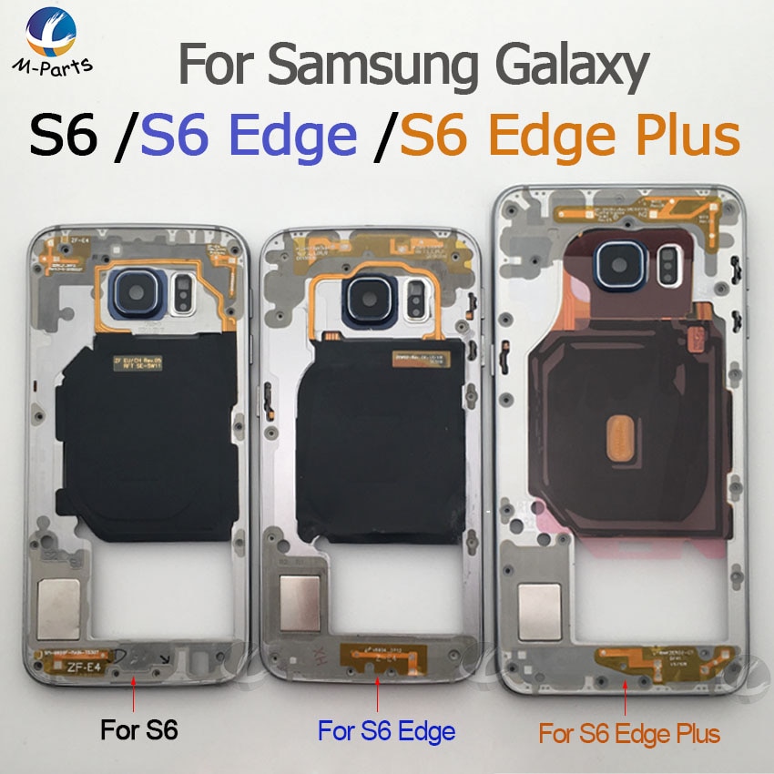 Marco medio Original chasis placa bisel para Samsung Galaxy S6 G920F S6 edge G925F S6 edge plus G928F carcasa trasera + NFC + parte