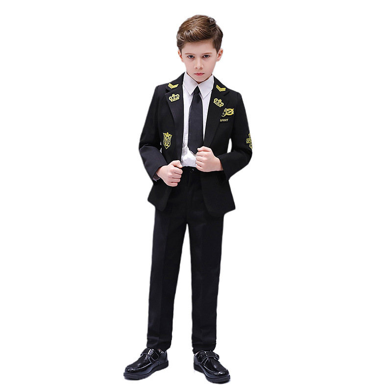 Set di tute da capitano per bambini Set di spettacoli teatrali per ragazzi in stile britannico Costume da passerella con corona nera Set di vestiti per bambini: 8T