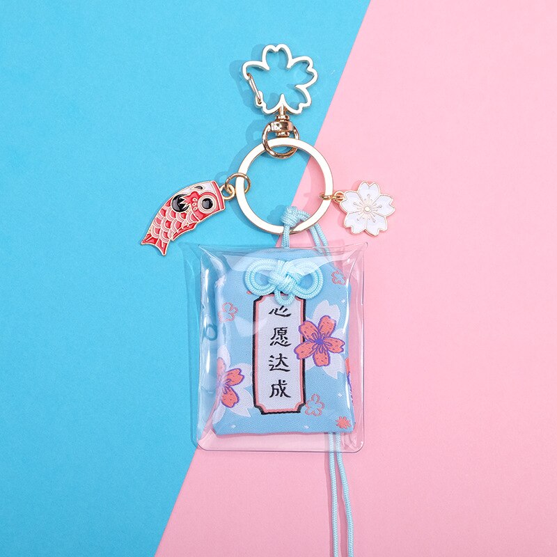 Japanese Culture Cherry Blossoms Pray Fortune Beauty Health Safe Wealth Bag Pendant Keychain Mascot Best Wish Family Friend: wishes come true