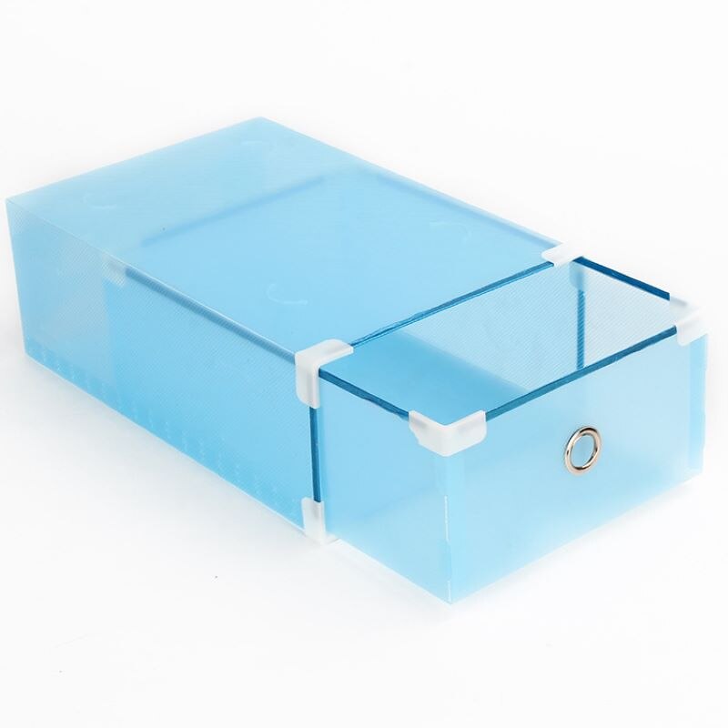 Plastic Shoes Boxes For Thicken Shoes Stackable Crate Wardrobe Storage Foldable Stackable Organizer Box: Blue