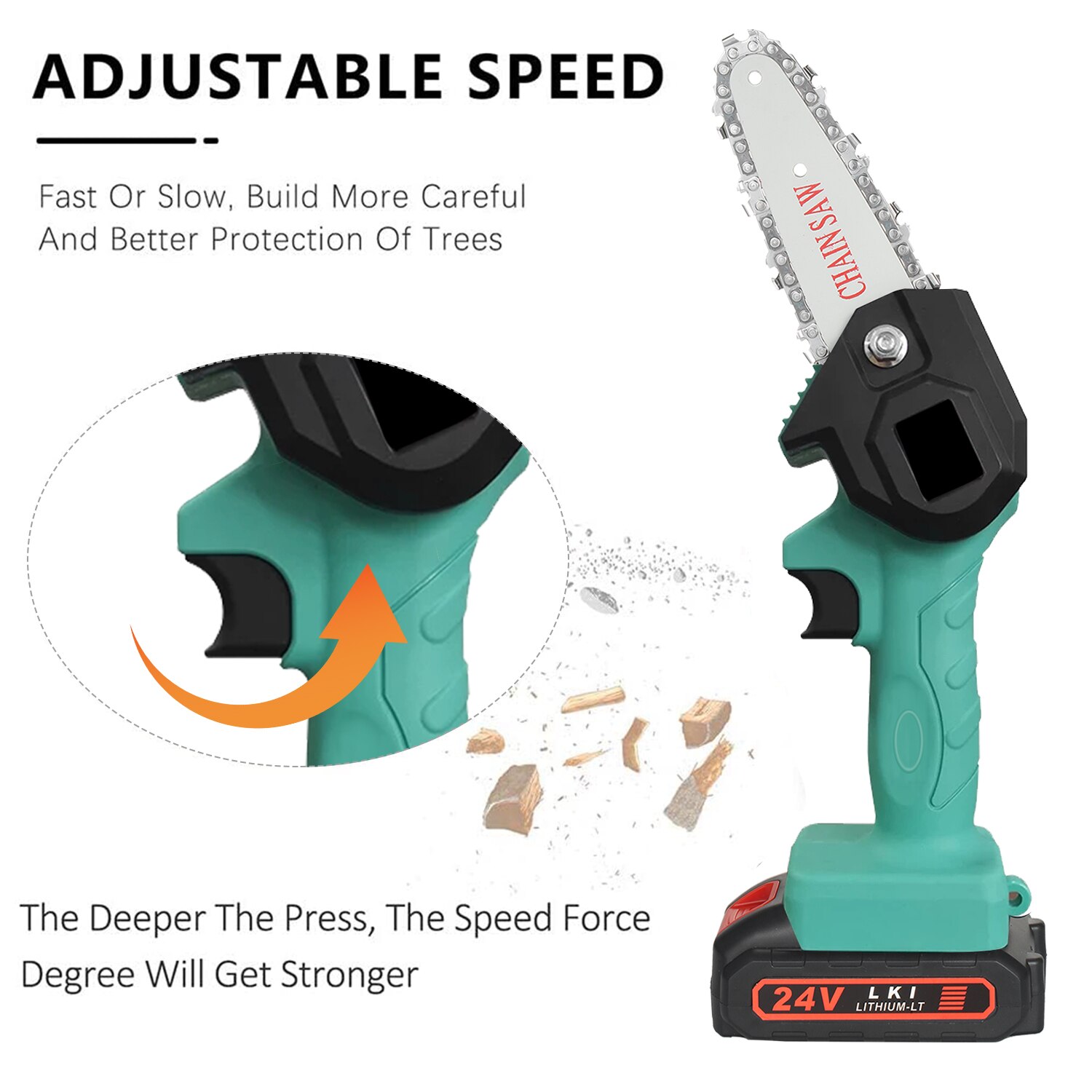 24V Mini Chainsaw 4-Inch 1500mAh Cordless Power Chain Saws Portable Electric Pruning Saw for Courtyard Tree Branch Wood Cutting