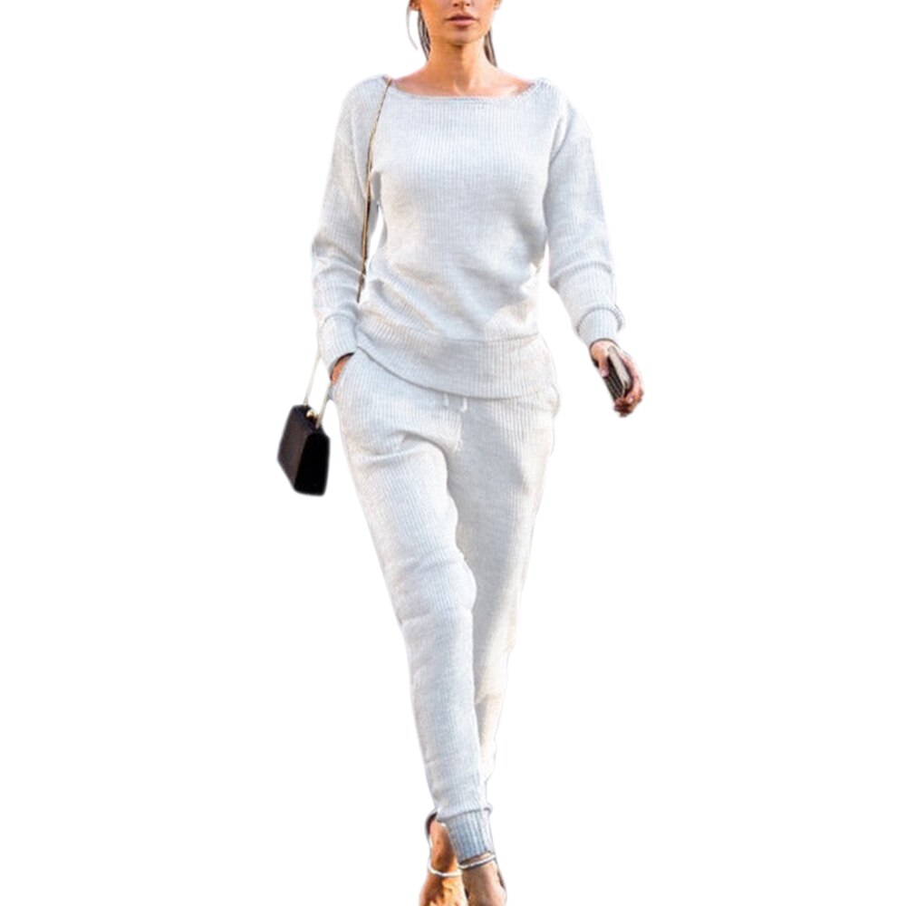 Vertvie 2Pcs Lange Mouwen Sport Sets Dagelijkse Slijtage Casual Losse Trainingspakken Vrouwen Sweatshirts Effen Broek Past Vrouwelijke: White / L