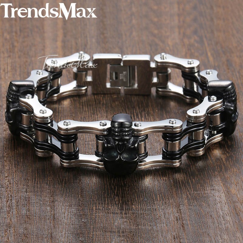 Trendsmax 22cm heren schedelarmband 316l roestvrijstalen armband biker fiets link heren sieraden hbm 66