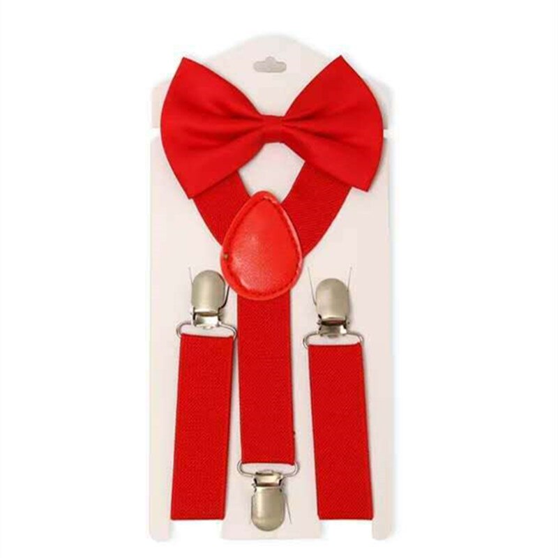 Einfarbig Kinder Gürtel Bowtie Set Baby Jungen Mädchen Hosenträger Clip-on Y-Back Hosenträger Fliege Elastische kid Einstellbare Fliege Set: red