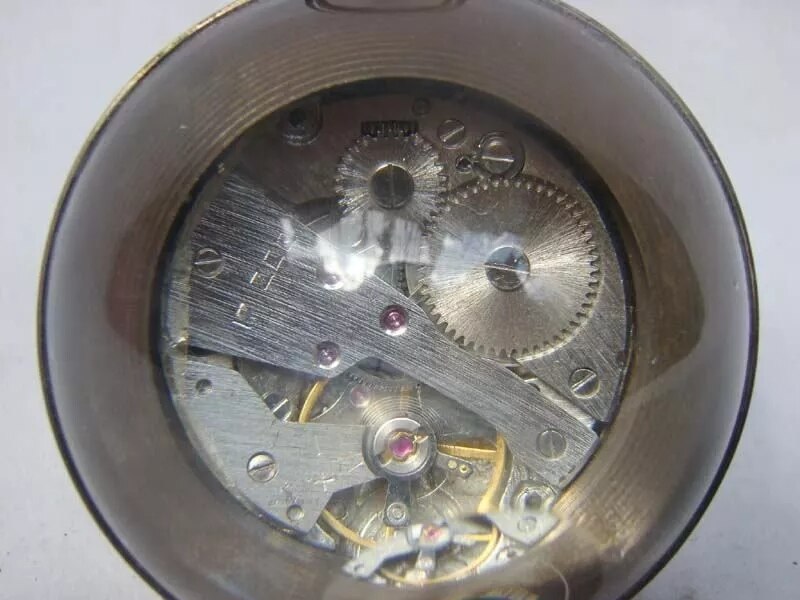 Chinese antique brass clock round spherical glass mechanical pocket watch