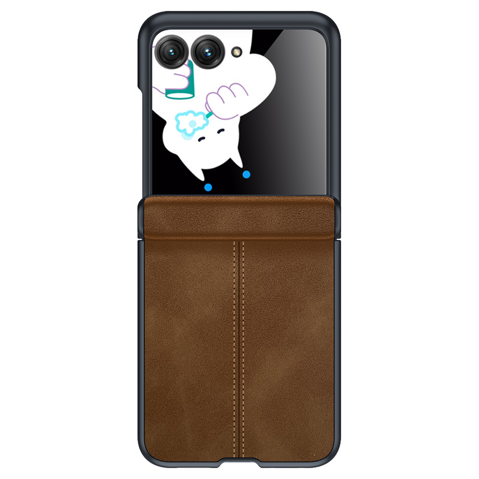 Leren hoesje voor Motorola Razr 50 / 60 / 70 met scharnierbescherming, ingebouwde schermbeschermer, slanke schokbestendige hoes - Rood: Bruin / Motorola Razr 60 Ultra