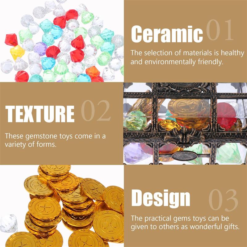 1 Set Pirate Treasure Chest with Gemstones Acrylic Diamond Gems Treasure Box