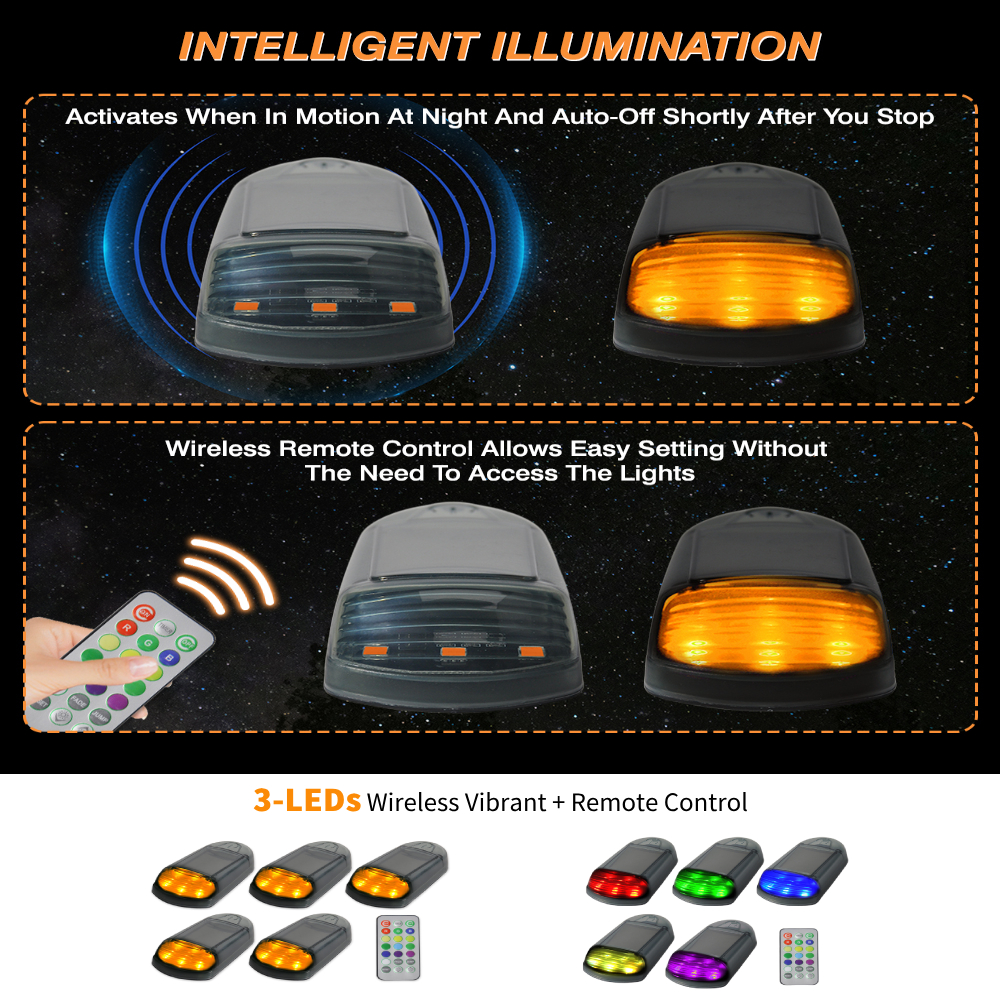 5 uds luces de cabina con energía Solar para camión 3/12LED F150 luces de cabina inalámbricas luces de techo para camioneta Dodge Ram luz de ratón de techo