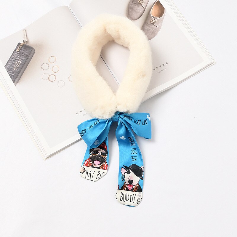 Écharpe en fausse fourrure de lapin pour Femme, , doux, en peluche, chauffe-cou, châle en soie, slim, hiver: 1