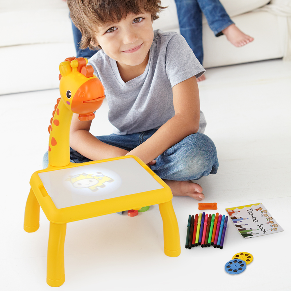 Kids LED Projector Giraffe Art Drawing Table Graffiti Writing Board Paint Board Early Learning DIY Paint Tools Drawing Board