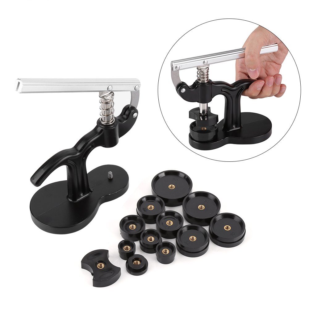 Horloge Druk Set, Case Cover Druk Closer Horlogemaker Presser Remover Houder Reparatie Tool Met 12x Sterft Zwart