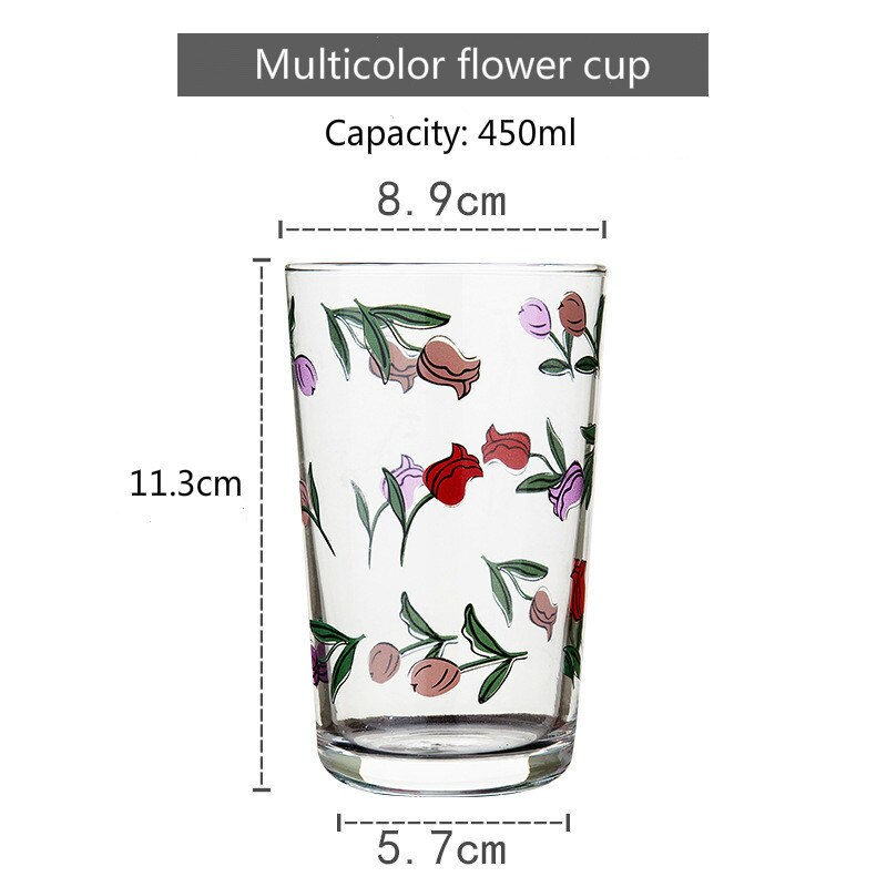Verre à vin avec 7 motifs de fleurs, tulipe coréenne marguerite, tasse à jus de vin, impression de Rose Cosmos, gobelet , ensemble pour boisson, , 450ML: Multicolor flowers