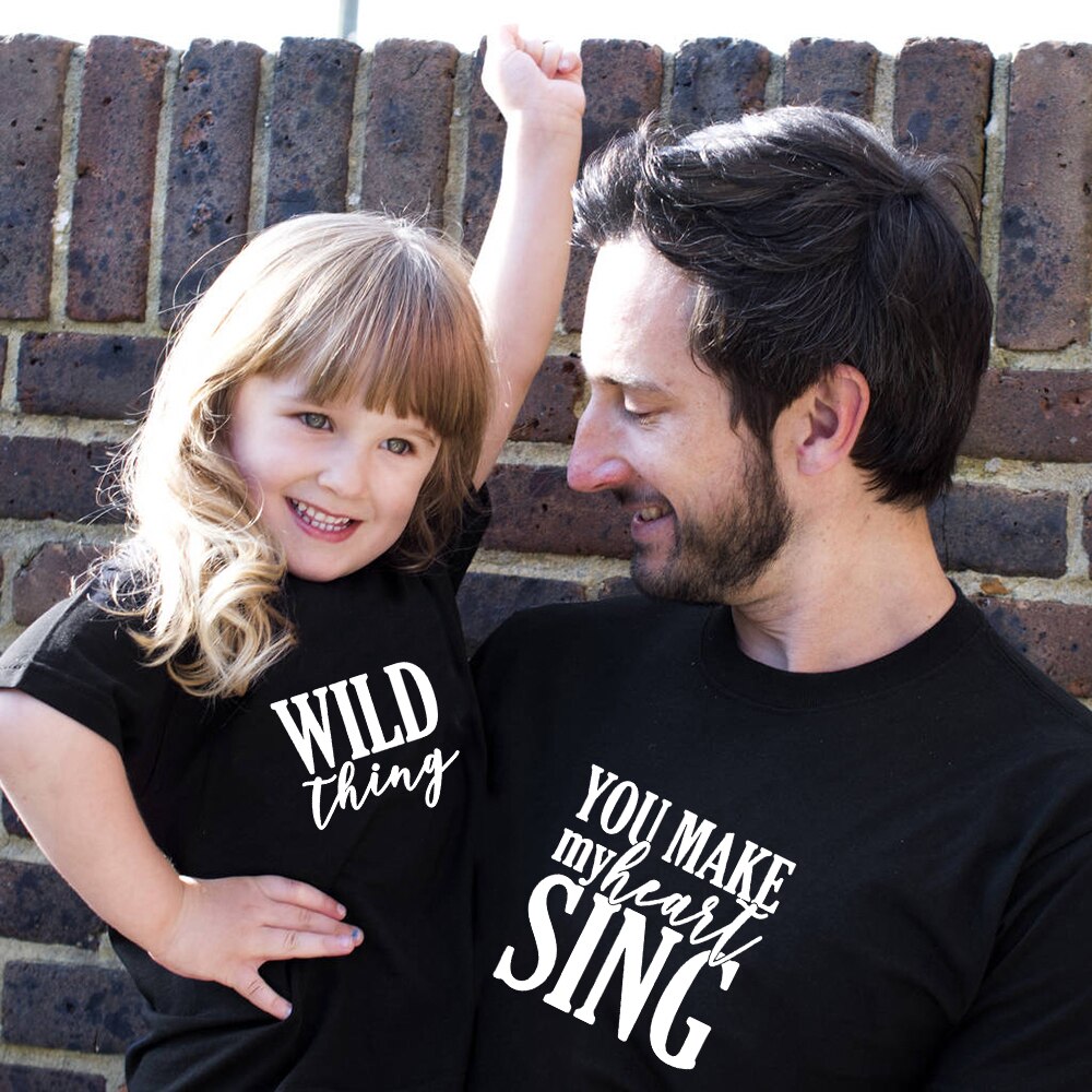 Wild Thing You Make My Heart Sing Daddy and Me Tshirt Summer Casual Short Sleeve Father Son Matching Shirts Father's Day TShirts