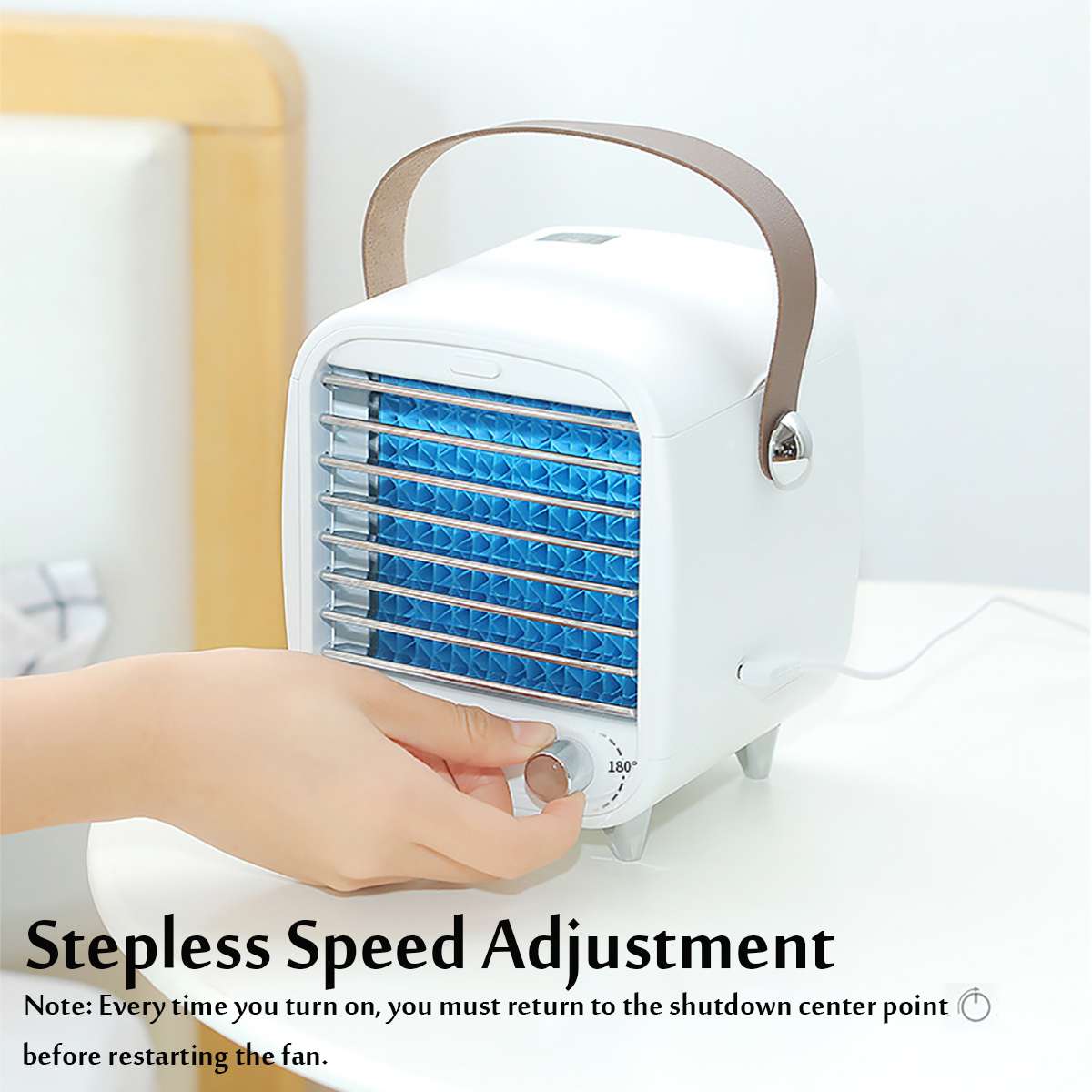 Home Mini Air Conditioner Portable USB Cooling Fan Humidification Air Purification LED Light Anion Air Cooler with 2Pcs Ice Box