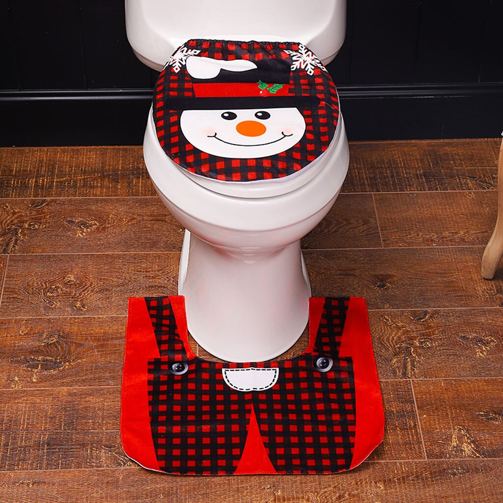 2Pcs Christmas Santa Decoration Toilet Seat Cover And Carpet Cover Combination DIY Colorful Xmas Photo Prop For Christmas Xmas: B