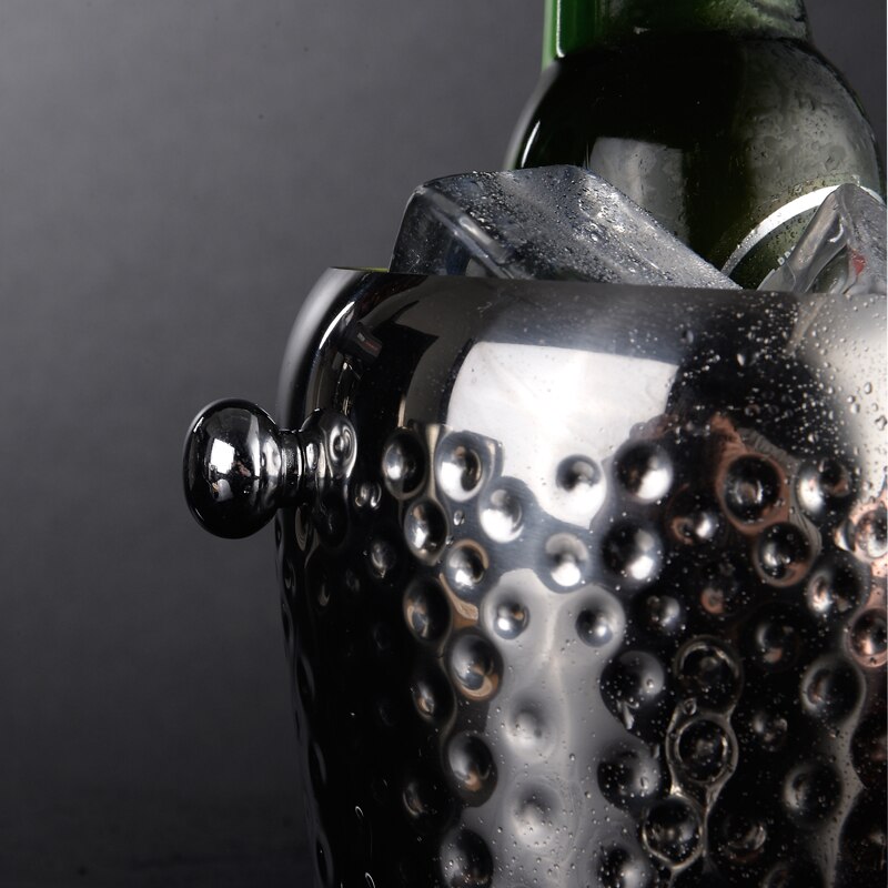 Ice Bucket Bar Stainless Steel Ice Container European-Style Wine Champagne Bucket Hammer Gold Ice Cube KTV Wine round Tube